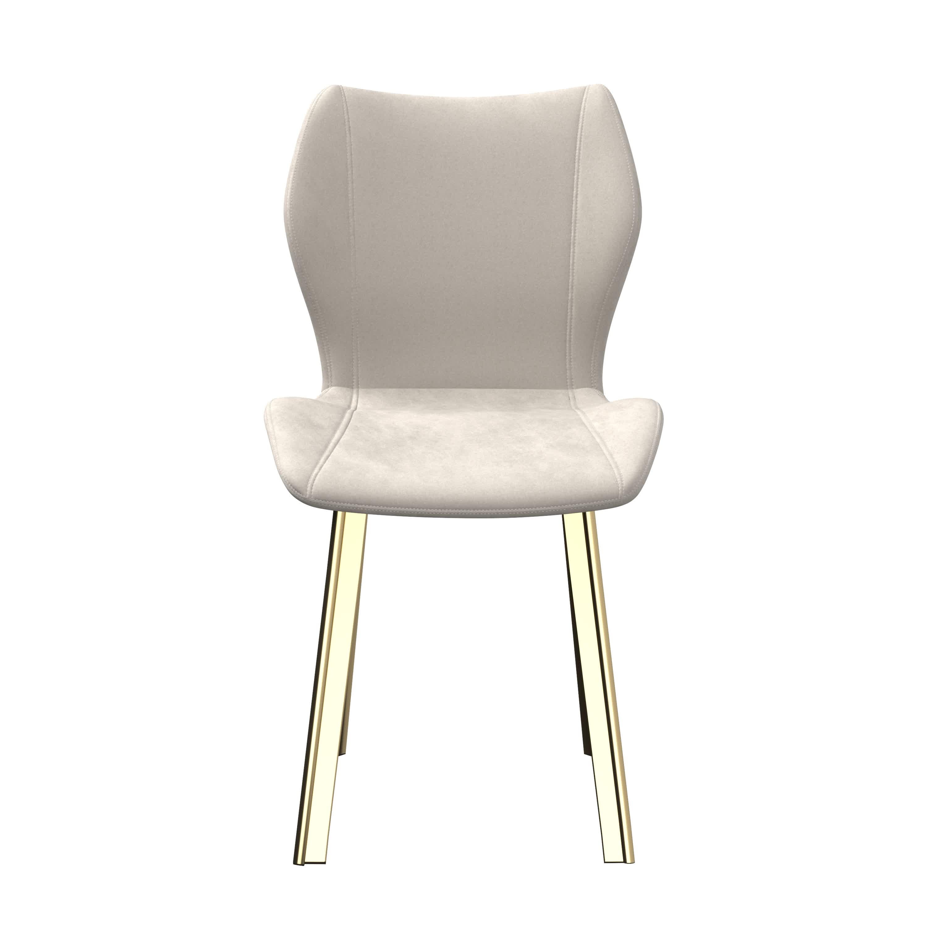 Fabric dining chair/Gold legs, Cream velvet, Set of 4