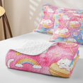 thumbnail image 4 of Manfei Funny Stars Kitten Quilt King, Kawaii Macarons Lollipop King Coverlet Set, Pink Blue, 3 Pieces, 1 Bedspread and 2 Pillowcases, 4 of 7
