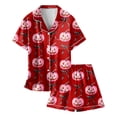 thumbnail image 3 of Likimi Child Kids Girls Halloween Pajamas Set Short Sleeve Hallowmas Pumpkin Print Lapel Button Down Pjs Tops With Shorts For Party Casual Sleepwear, 3 of 4