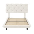 thumbnail image 3 of Floating Twin Bed Frame with Linen Fabric Headboard, Upholstered Platform Bed with Sturdy Wood Slat Support for 220lbs, Modern Headboard Twin Size Bed with LED Light,Easy Assemble, Beige, 3 of 11