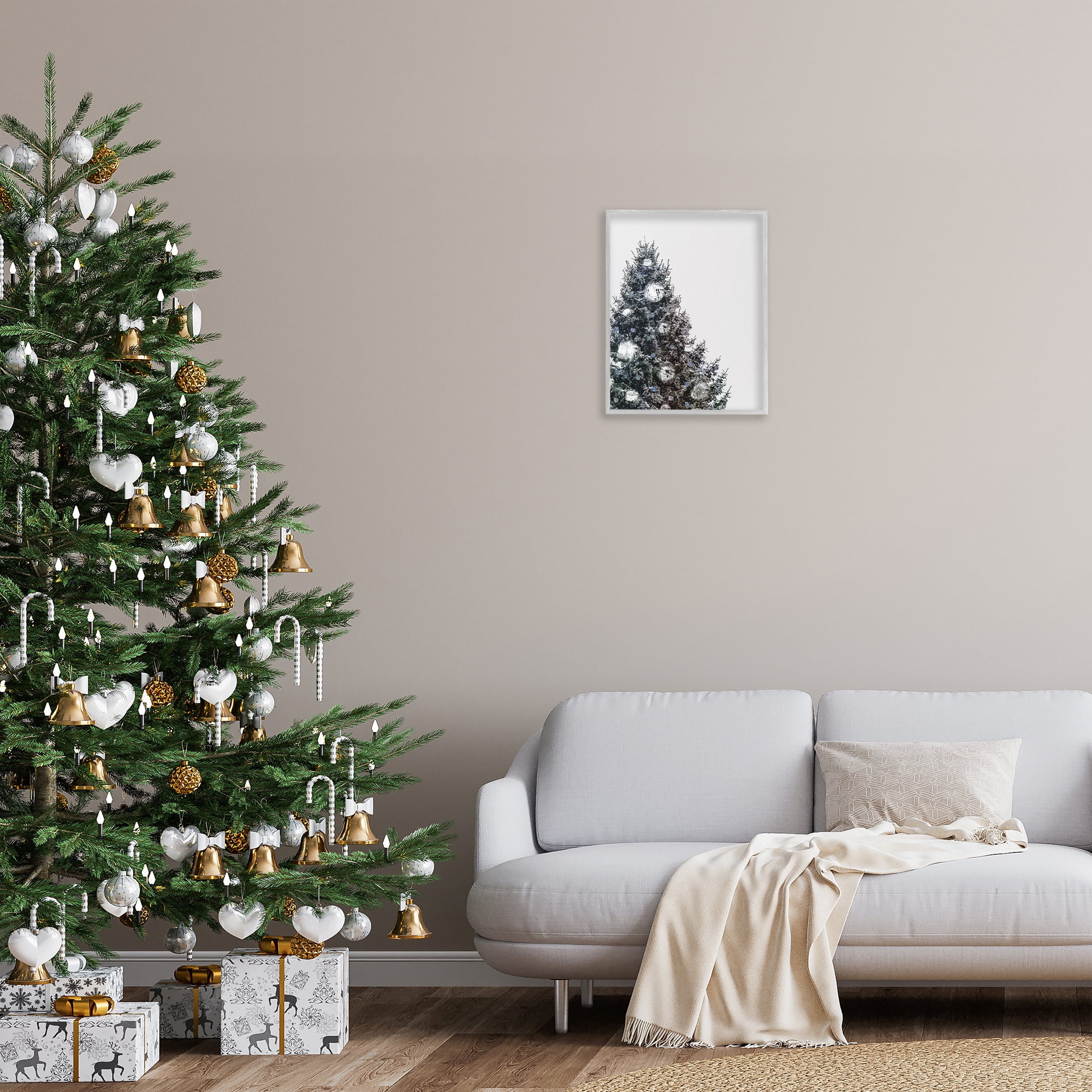 Stupell Industries Disco Ornaments on Tree Holiday Painting Gray Framed Art Print Wall Art, 16 x 20