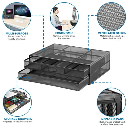 Mount-It! - Mesh Computer Riser Stand for Monitor - Black