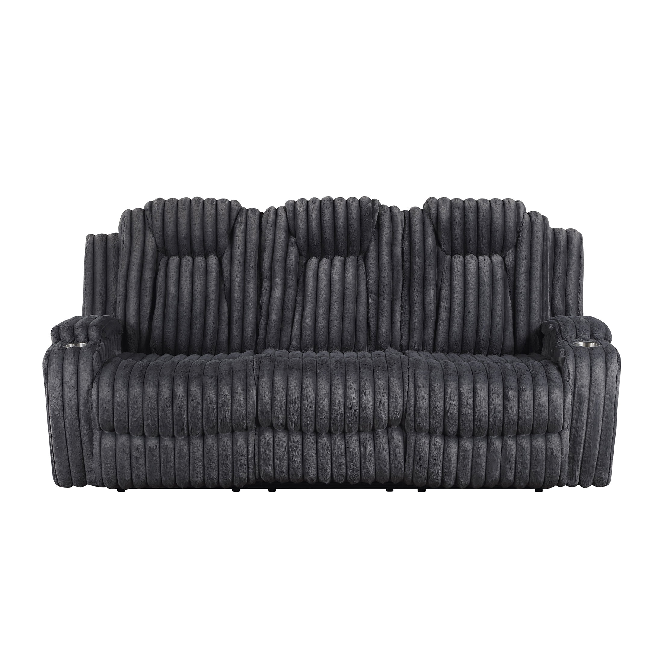 OakvillePark Lumora Corduroy Manual Double Reclining Sofa with Cup Holders, Dark Gray