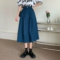 thumbnail image 3 of PIKADINGNIS Summer Casual A-line Skirts for Women Vintage Solid Color High Waist Skirts Woman Korean Fashion Student Skirt 4XL, 3 of 6
