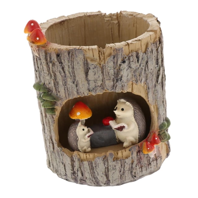 Zorion Tree Stump Pot Decorative Figurine Cute Multipurpose Plant Pot Tabletop Ornament Hedgehog