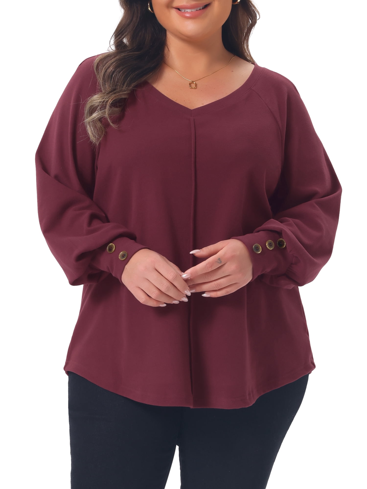 DARING DIVA Women's Plus Tunic V Neck Pleated Long Sleeve Tops 2X Red