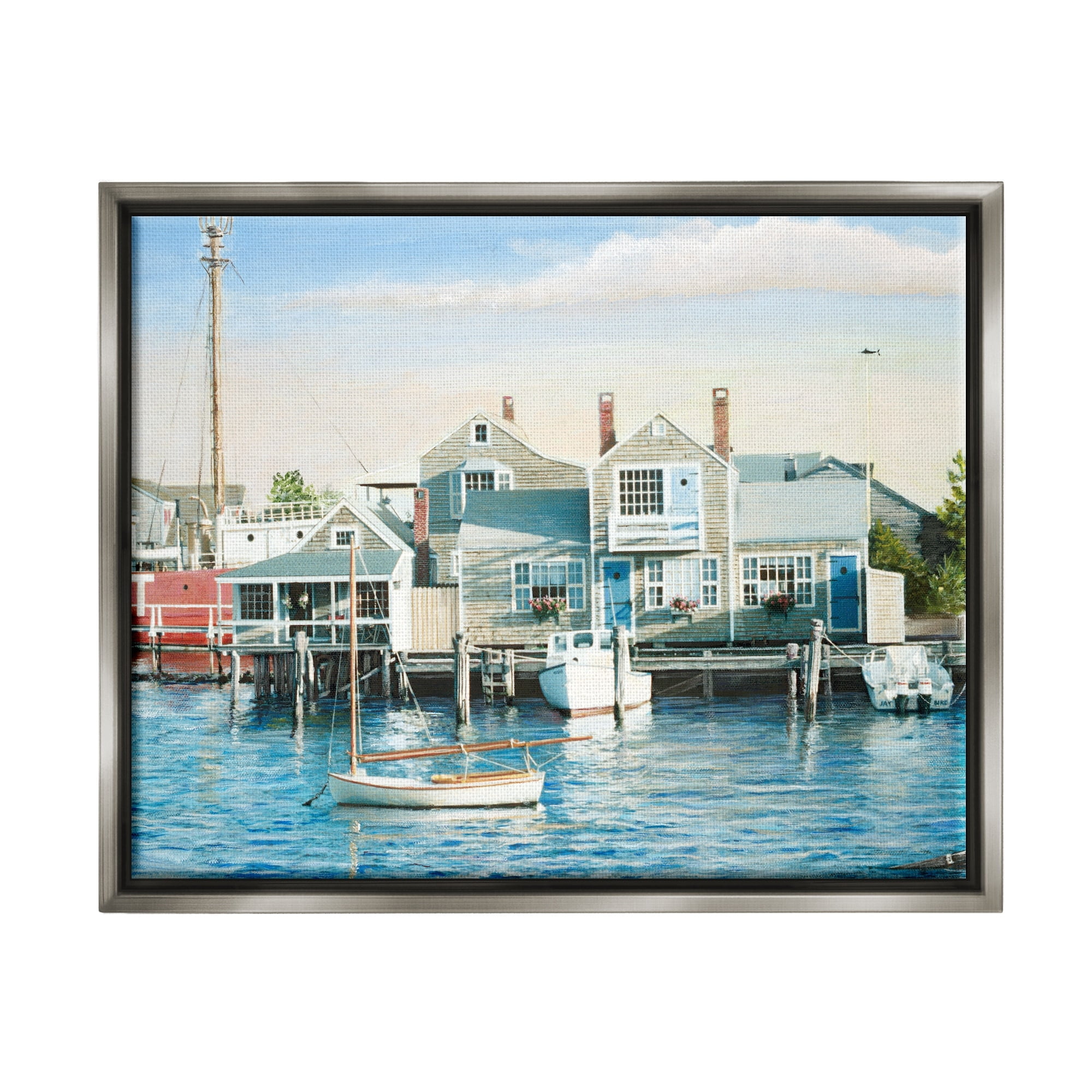 Stupell Industries Relaxing Boats Floating Harbor Marina Ocean Town Photograph Luster Gray Floating Framed Canvas Print Wall Art, Design by Tom Mielko