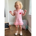 thumbnail image 4 of BemeyourBBs Toddler Baby Girls Back to School Dress Kindergarten Outfits Baby Girl First Day of School Outfit Cute Apple Embroidery Puff Short Sleeve Collared Button Summer Ruffled Dress, 4 of 9