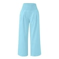 thumbnail image 3 of Aboser Womens Cotton Linen Palazzo Pants with Pockets Smocked High Waisted Pants Loose Fit Beach Lounge Pants Flowy Wide Leg Travel Trousers Sky Blue XL, 3 of 6