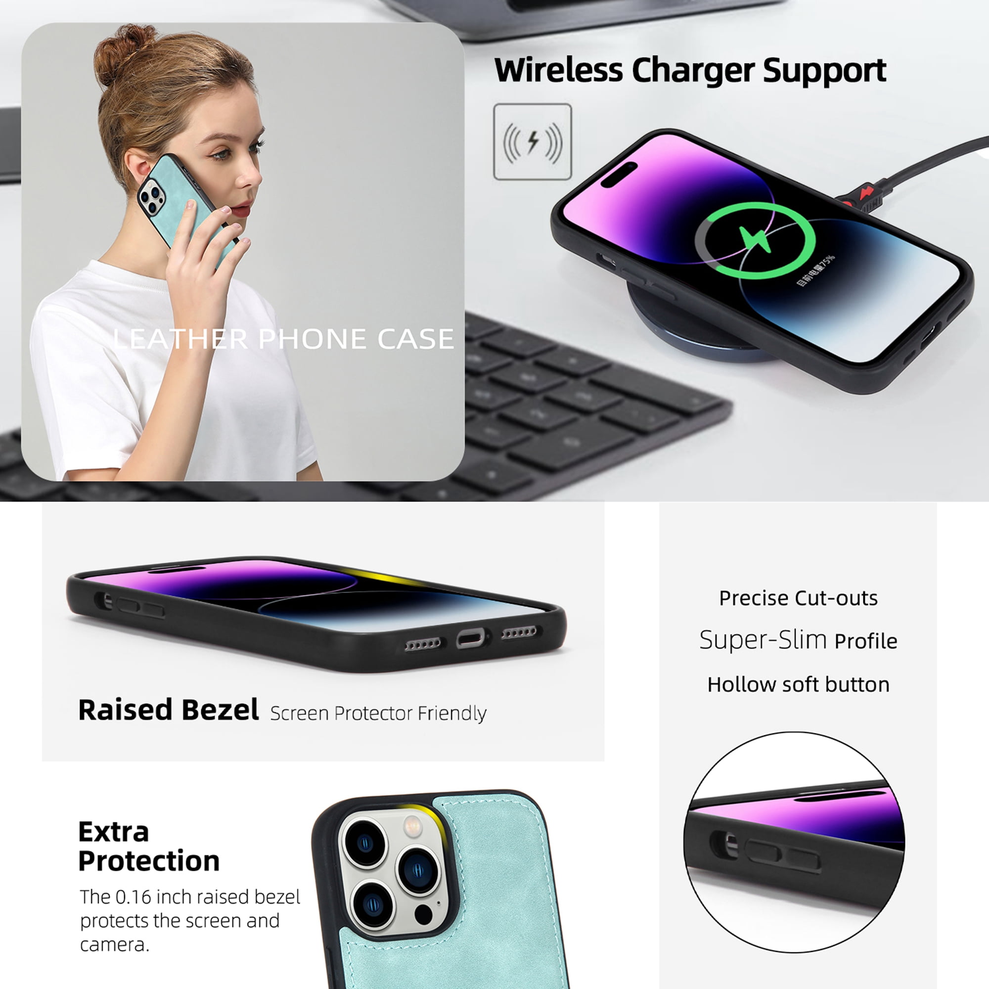 Dteck for iPhone 14 Pro Max Case, iPhone 14 Pro Max Case Wallet for Women Men, Durable PU Leather Magnetic Flip Lanyard Strap Wristlet Zipper Card Holder Phone Cases for iPhone 14 Pro Max,Green
