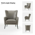 thumbnail image 4 of Faux Leather Armchair with Removable Cushion Contemporary Wingback Accent Chair for Living Room Bedroom Grey, 4 of 10