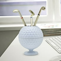 GOOHOCHY Golf Themed Pen Holder with Storage for Desk Decor and Office Gifts Cool Gadgets for Men White Plastic Metal 5.5 Inches