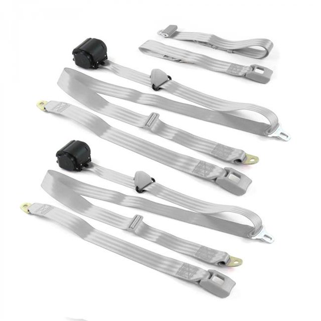 Standard 3 Point Gray & Grey Retractable Bench Seat Belt Kit for Jeep Commando 1966-1973 - 3 Belts