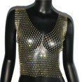 thumbnail image 1 of FestivalQueen Sexy Diamonds Mesh Cropped Tank Top Mujer Verano Cubrir Bikini See Through Rhinestone Net Party Club Crop Top Tan Jianjun unisex, 1 of 2