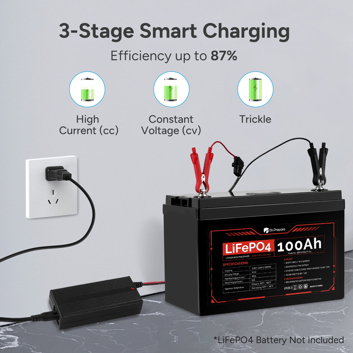 DR.PREPARE 14.6V 5A AC-DC LiFePO4 Lithium Battery Charger for 12V (12.8V) Lithium Iron Phosphate Battery