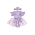 thumbnail image 2 of Aojekbee Baby Girl 2Pcs Summer Outfits Fly Sleeve Floral Embroidered Romper Tulle Dress with Headband Set, 2 of 10