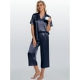 thumbnail image 6 of DAKIMOE Silk Satin Pajama Set for Women Capri Pajamas Short Sleeve Button Down Two Piece Pjs Sleepwear Soft Loungewear Nightwear, 6 of 8