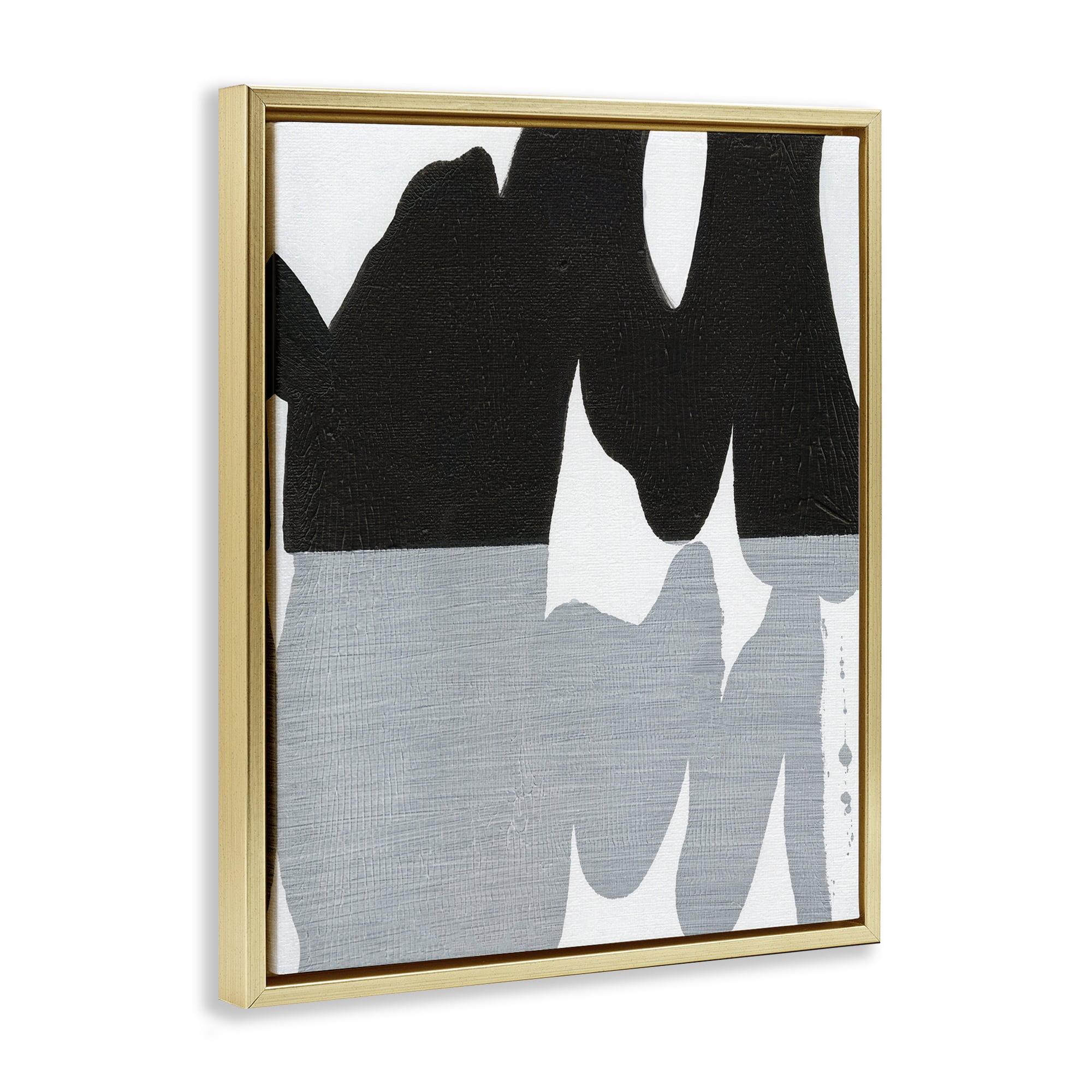 Stupell Industries Black Organic Form Abstract Painting Gold Floater Framed Canvas Art Print Wall Art, 25 x 31