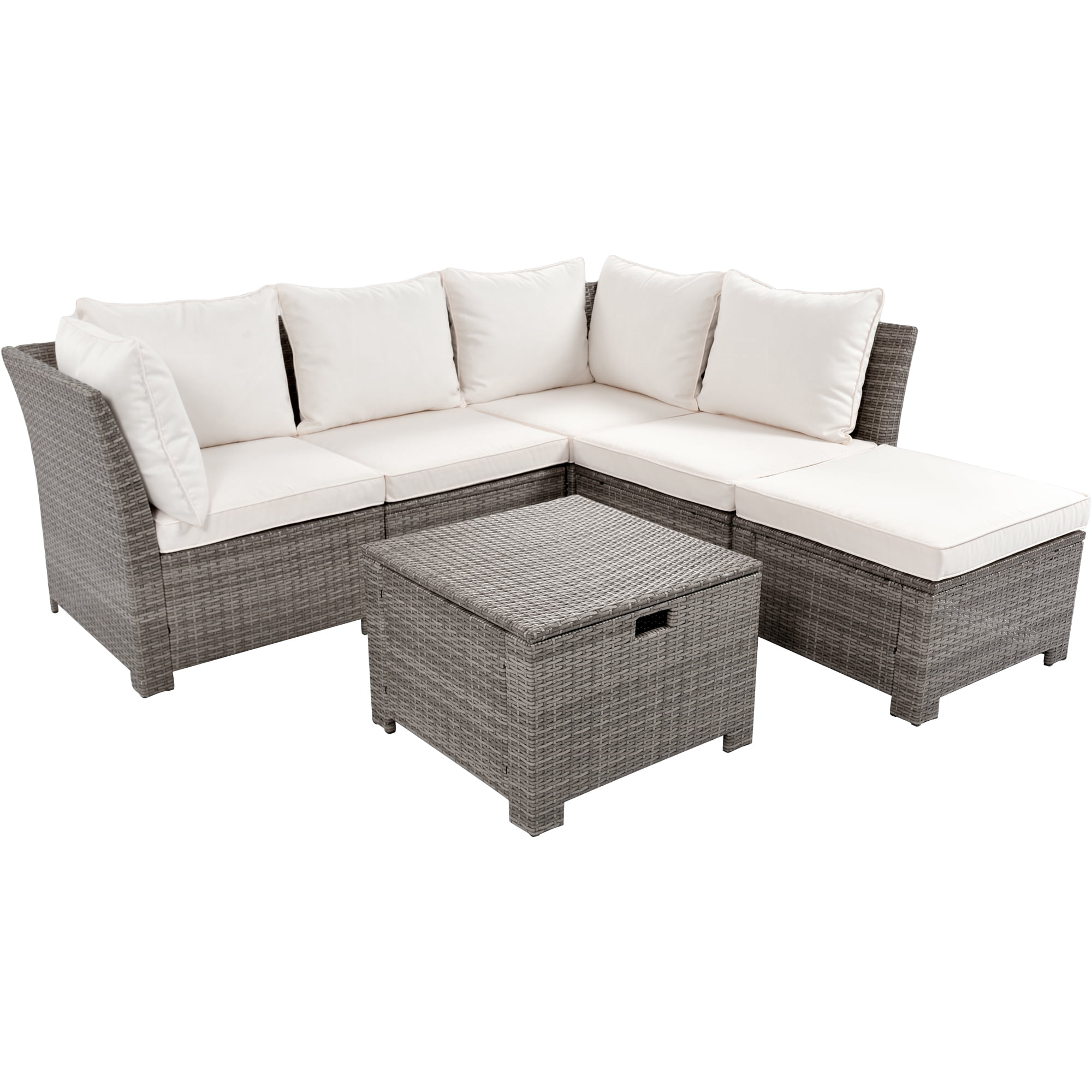SEGMART 6 Piece Patio Furniture Set, All-Weather Outdoor Sectional Sofa Set, PE Rattan Conversation Set with Ottoman, Storage Table & Cushions, Wicker Furniture Couch Set for Patio Deck Garden