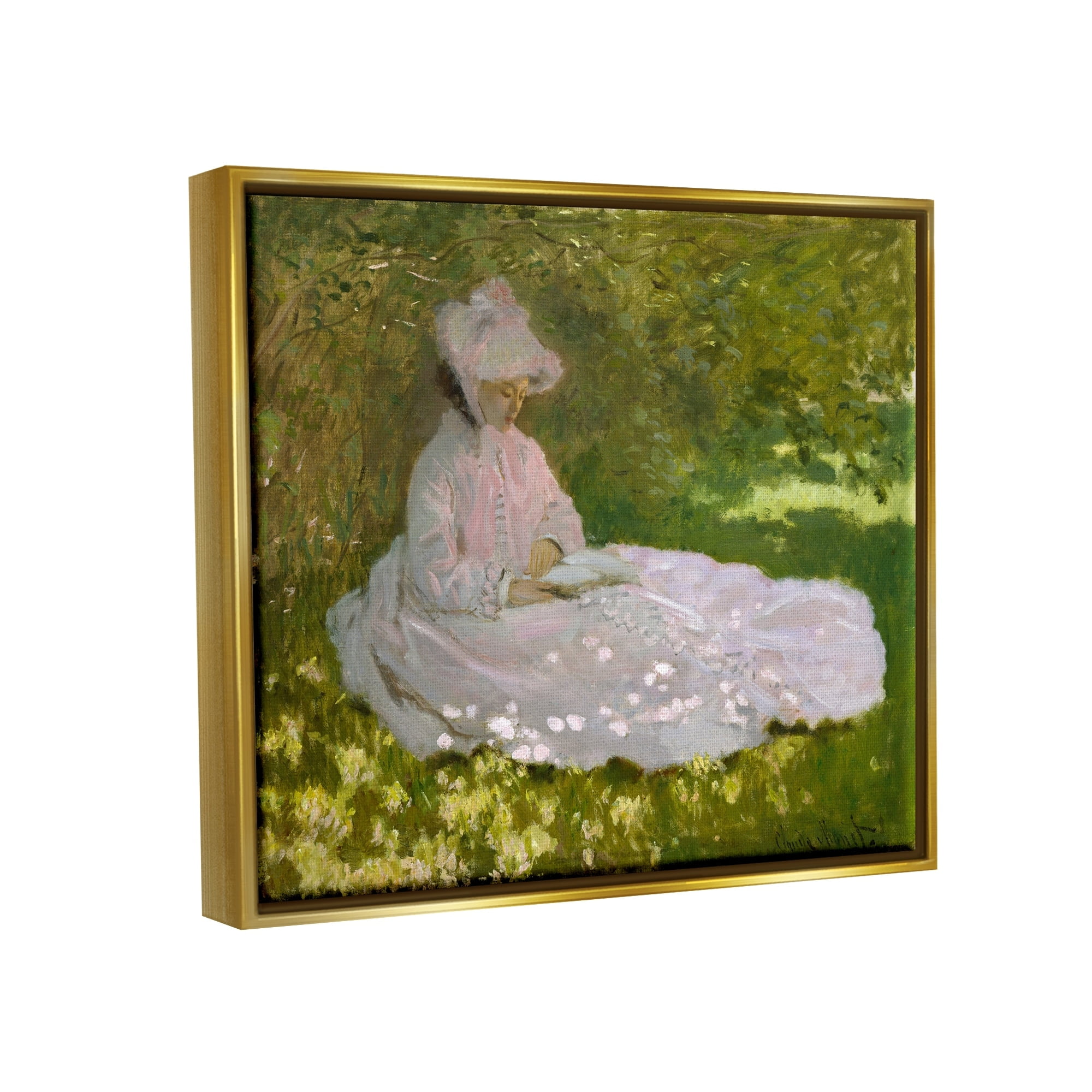 Stupell Industries Springtime Classic Claude Monet Painting Female Portrait Painting Metallic Gold Floating Framed Canvas Print Wall Art, Design by one1000paintings