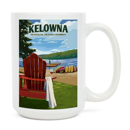 

15 fl oz Ceramic Mug Kelowna British Columbia Canada Painterly Lake and Adirondack Chair Dishwasher & Microwave Safe