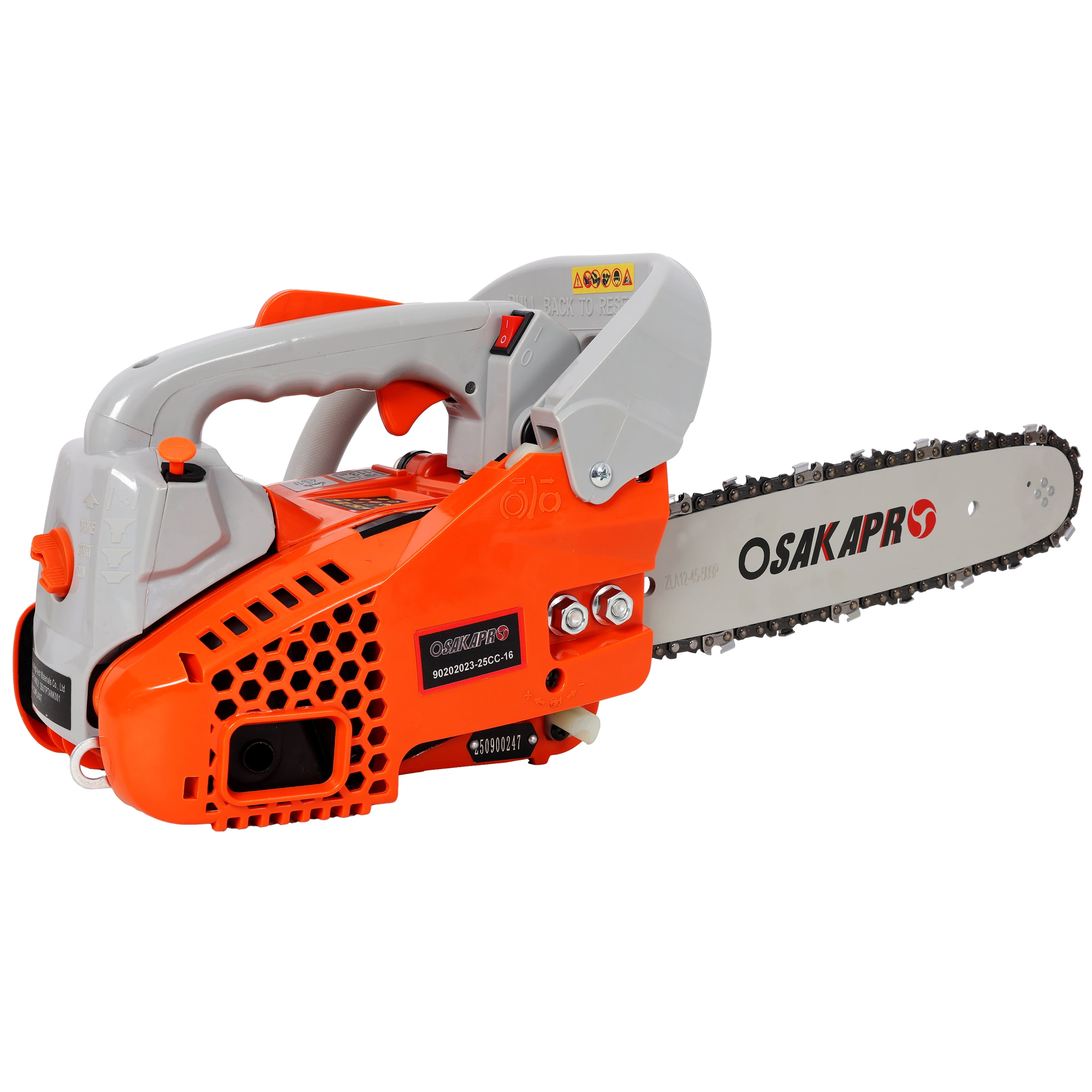 12-Inch Gasoline Chainsaw with 25cc 2-Cycle Engine and Anti-Vibration System, Gas Chain Saw and Wood Cutting Tool for Tree Cutting, Orange