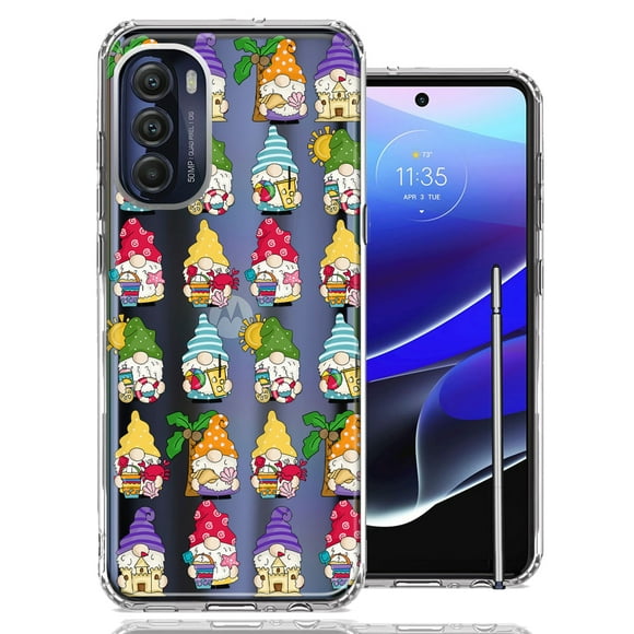 MUNDAZE Motorola Moto G Stylus 4G 2022 Summer Beach Cute Gnomes Sand Castle Shells Palm Trees Double Layer Phone Case Cover