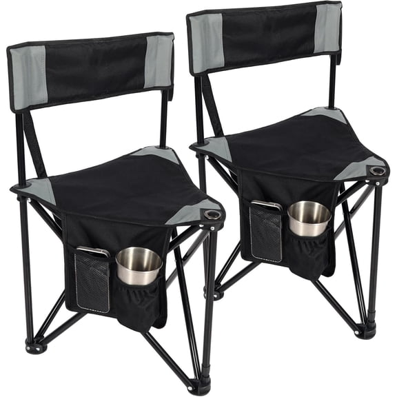 2 Pack Tripod Camping Chairs Folding Lightweight, Portable 3 Legged Tripod Stool Seat with Backrest, Small Golf Chair Compact for Adults Fishing Hunting, Black