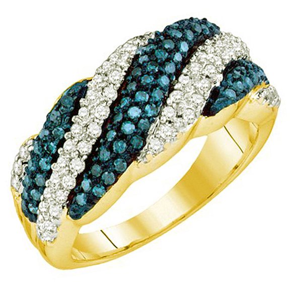 Dazzlingrock Collection 0.80 Carat (ctw) 10K Blue & White Diamond Bridal Swirl Right Hand Ring 3/4 CT, Yellow Gold, Size 8