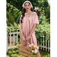 thumbnail image 5 of Ekouaer Satin Nightgowns for Women 2 Pack Silk Nightgown Pleated Loose Night Shirts Short Sleeve Sleep Shirts, 5 of 6