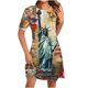 thumbnail image 1 of Vestido Corto para las Mujeres Cuello Redondo Manga Corta Impresa Suéter, Moda Casual Estilo Línea, 1 of 8