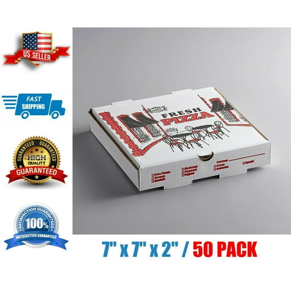 Pizza Box 7" x 7" x 2" - 50/Case White Corrugated FREE & FAST SHIPPING
