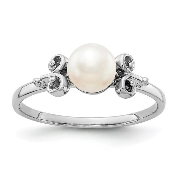 Solid 14k White Gold 5.5mm Freshwater Cultured Pearl Ring Band Size 6