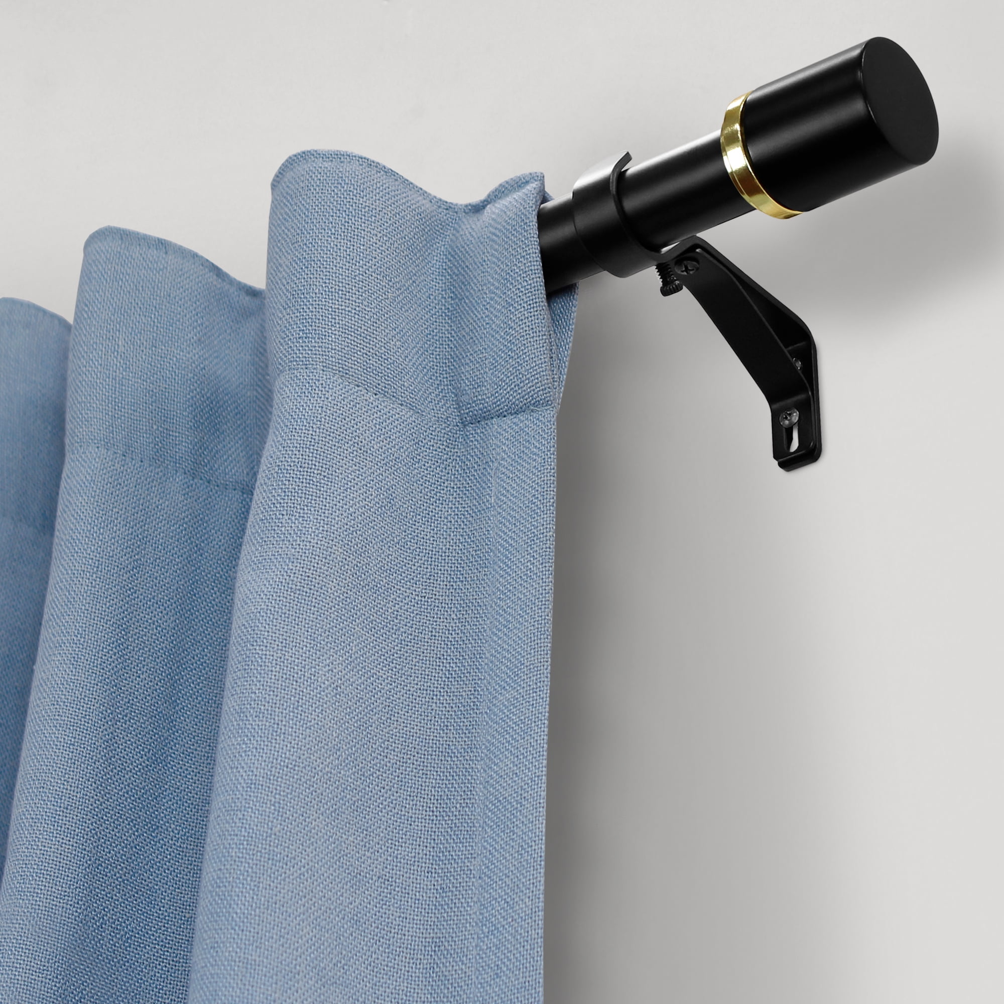 Better Homes & Gardens 1" Matte Black with Brass Neck Cylinder Adjustable Single Curtain Rod Set, 120"-180"