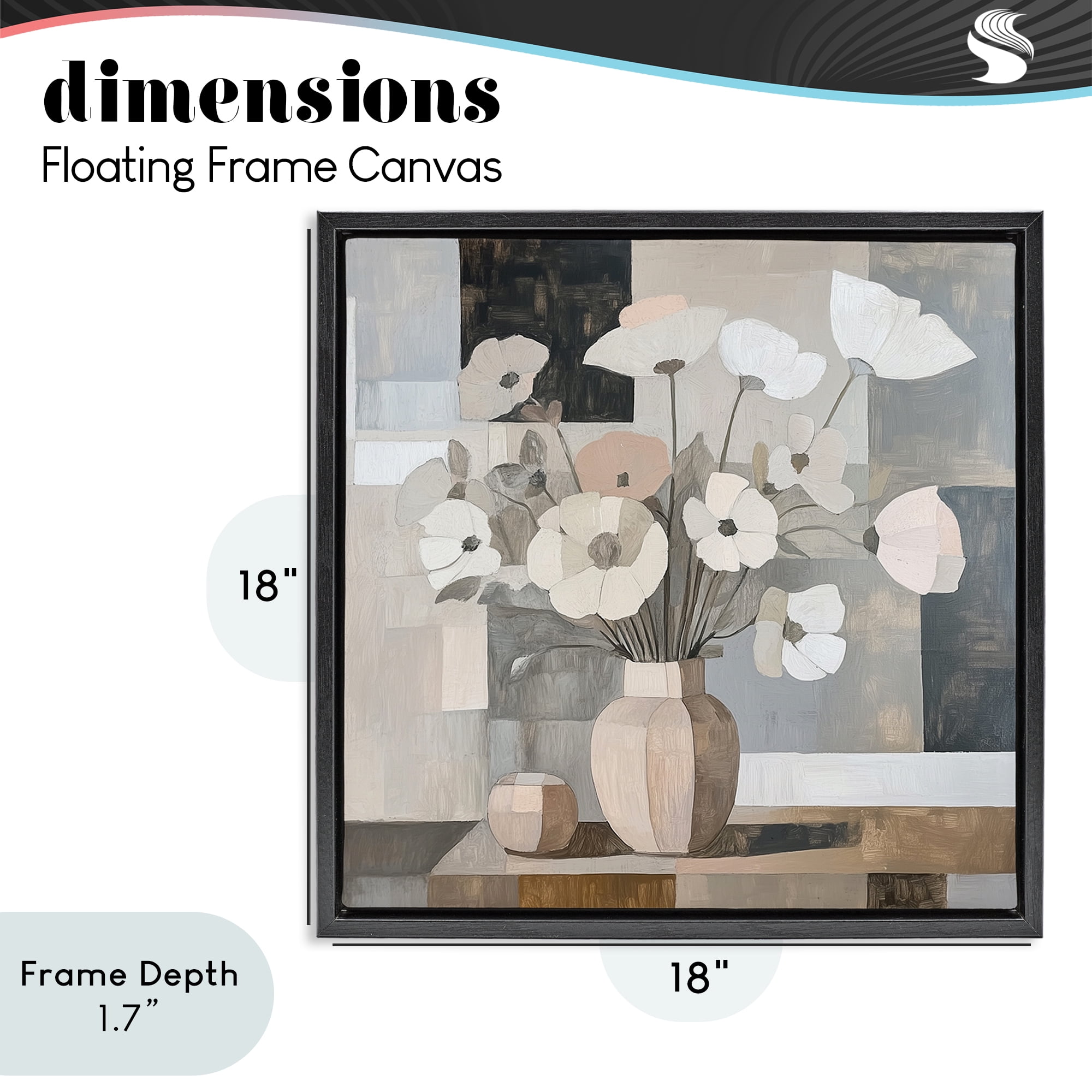 Stupell Industries Muted Pastel Poppies in Cubism Black Framed Floater Canvas Wall Art, design by Heidi Kuntz