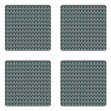 

Moroccan Coaster Set of 4 Continuous Ikat Folklore Ornaments Vibrant Detail Print Square Hardboard Gloss Coasters Standard Size Dark Green Multicolor by Ambesonne