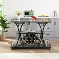 thumbnail image 3 of Bar Cart with Lockable Rolling Wheels and Wine Rack Triple bar cart, multi-functional and practical, movable serving cart for home, living room, kitchen, bar and party events (Black)., 3 of 6