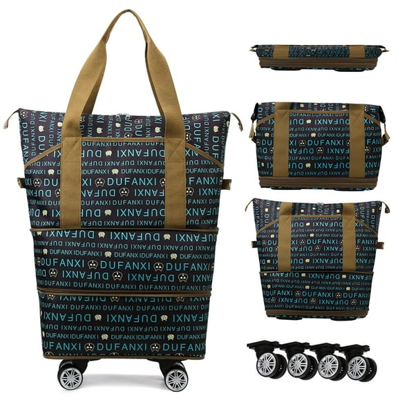 WOOW DEPOT Expandable Rolling Travel Bag, w/ 4 Detachable 360° Wheels & Trolley Sleeve, Foldable Luggage Bag Waterproof Carry On Overnight Tote Storage Duffle Bag for Gym House Moving Camping