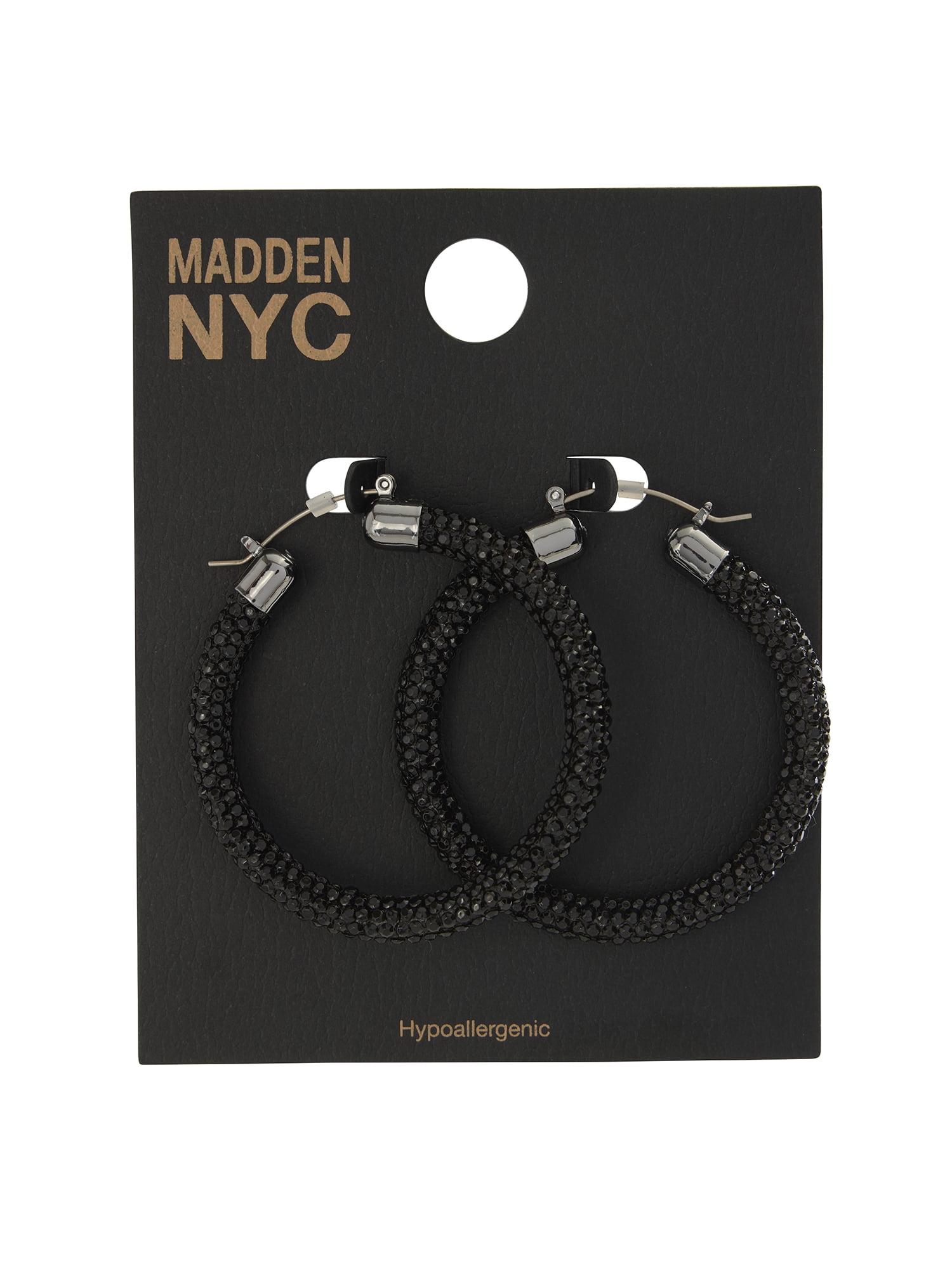 Madden NYC Women's Black Pavé Hoop Earrings