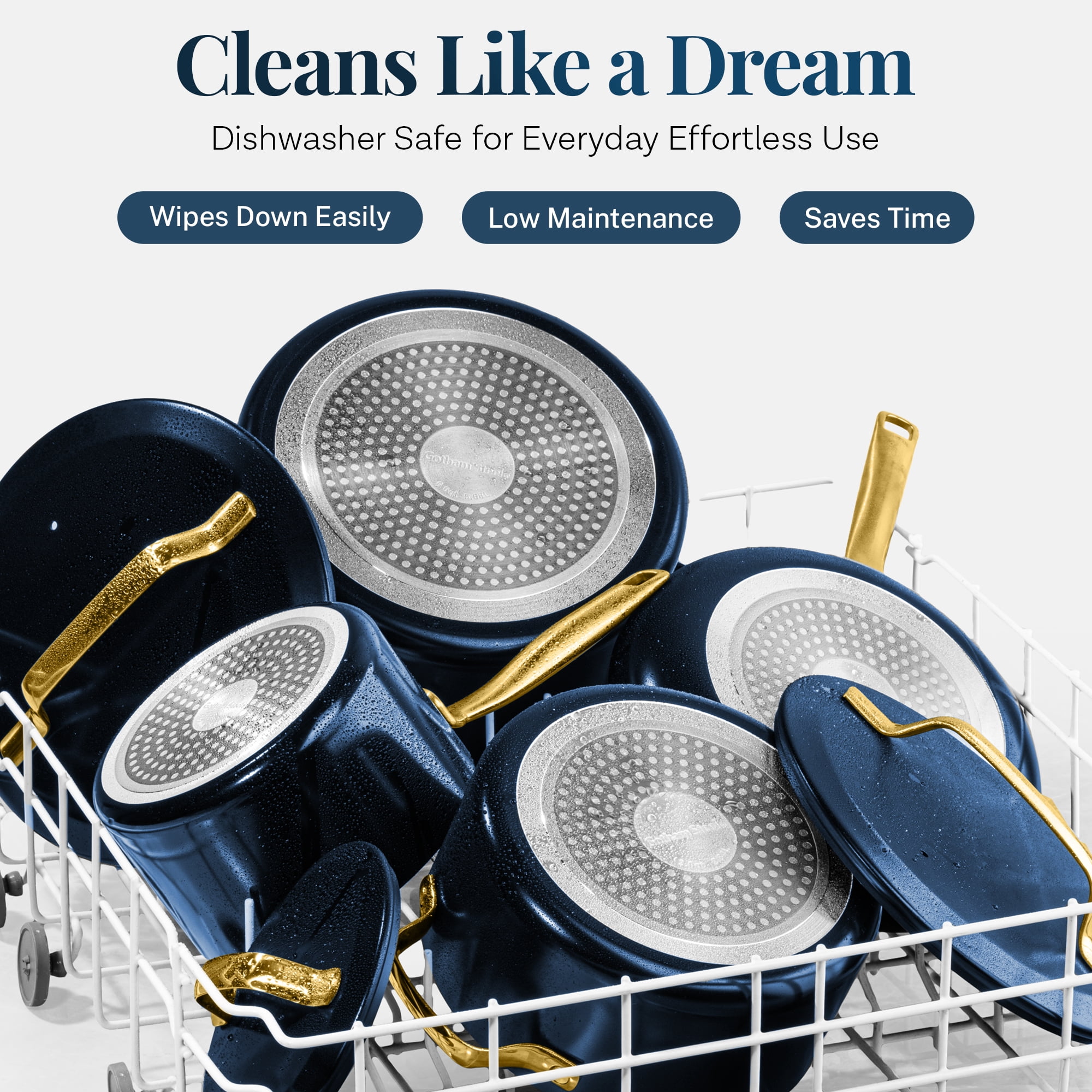 Gotham Steel Modern 11 Pc Ceramic Pots and Pans Set Non Stick, Kitchen Cookware Sets, Non Stick Pots and Pan Set, Ceramic Cookware Set, Pot and Pan Set, Non Toxic Cookware Set, Dishwasher Safe, Navy