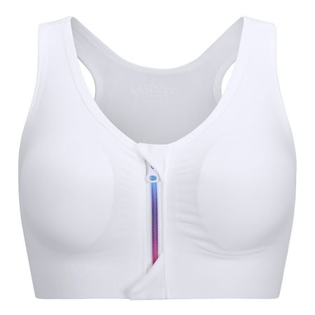 

Front Zip Closure Sports Bra with Removable Pads for Women Running Shirt Yoga Tank Top(White XL)