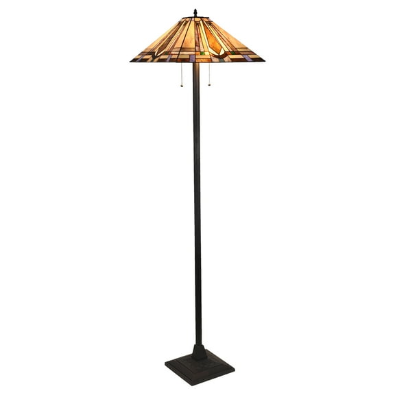 Tiffany Style Floor Lamp 65" Tall Bronze Mission Pattern Stained Glass Shade 16" for Living Room Reading Bedroom Office