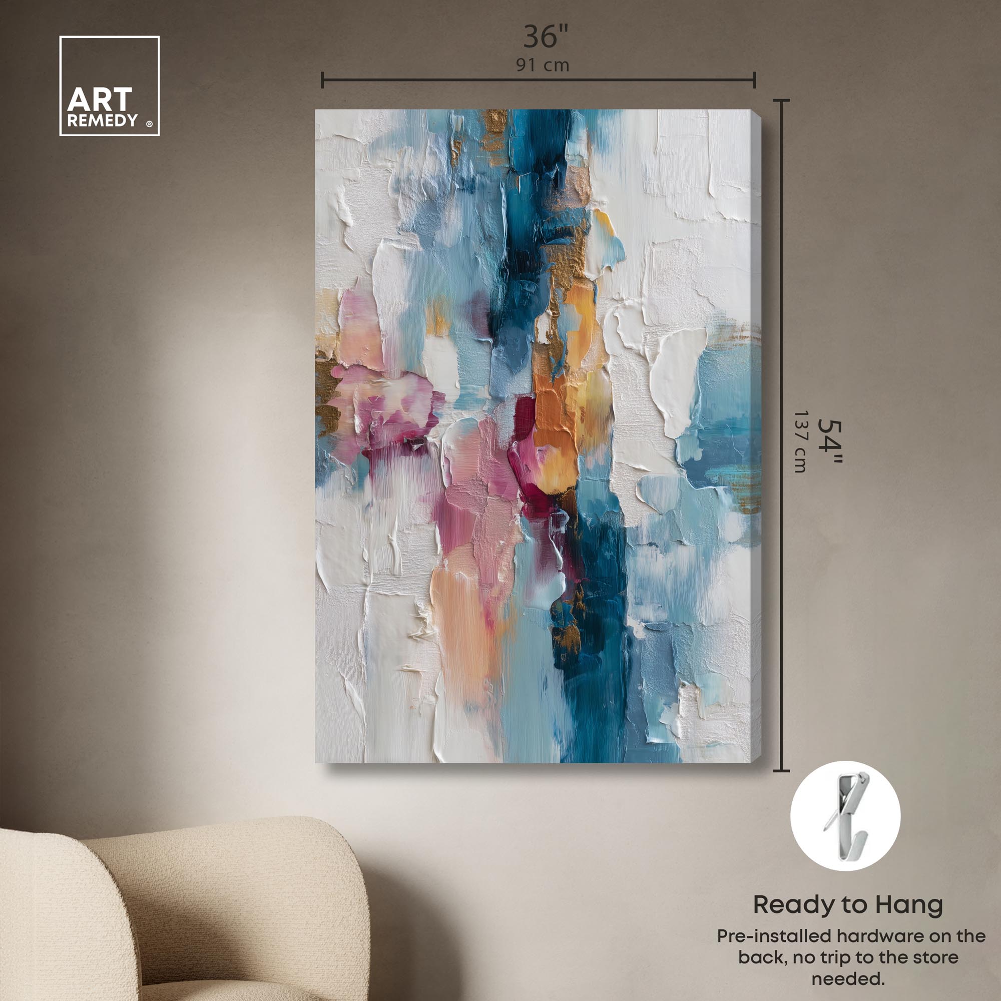 Petal Pink and Ocean Blue II Canvas Modern Wall Decor by Art Remedy, Gallery Wrapped, 36 x 54