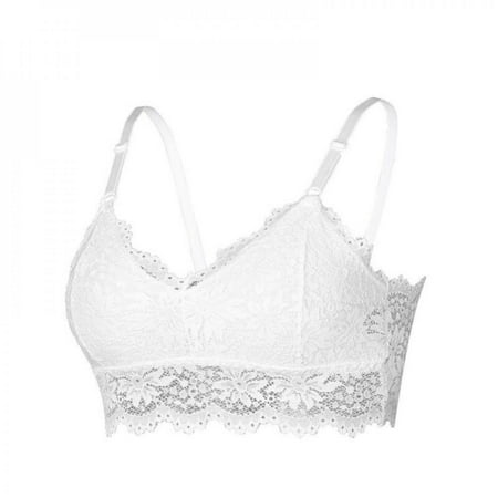 

Shop Clearance! Women s Floral Lace Bra Wireless Underwear Deep V-neck Female Bra
