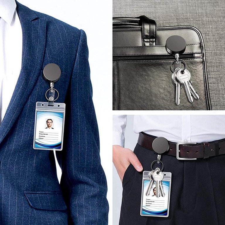 3Pcs Retractable Reel Clip Badge Holder ID Card Key Carabiner Keychain