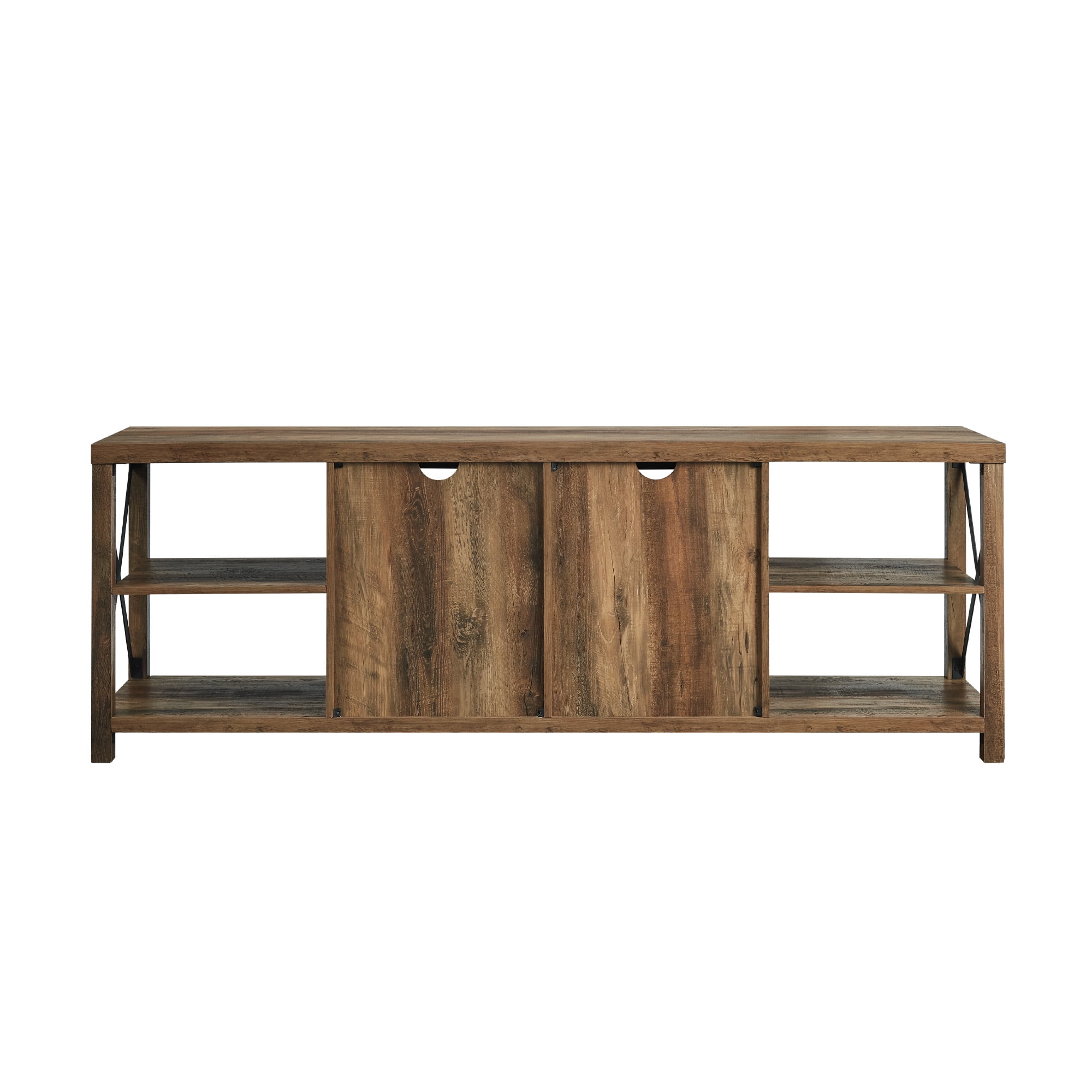 Walker Edison Farmhouse 2 Door Metal X TV Stand for TVs up to 80", Reclaimed Barnwood