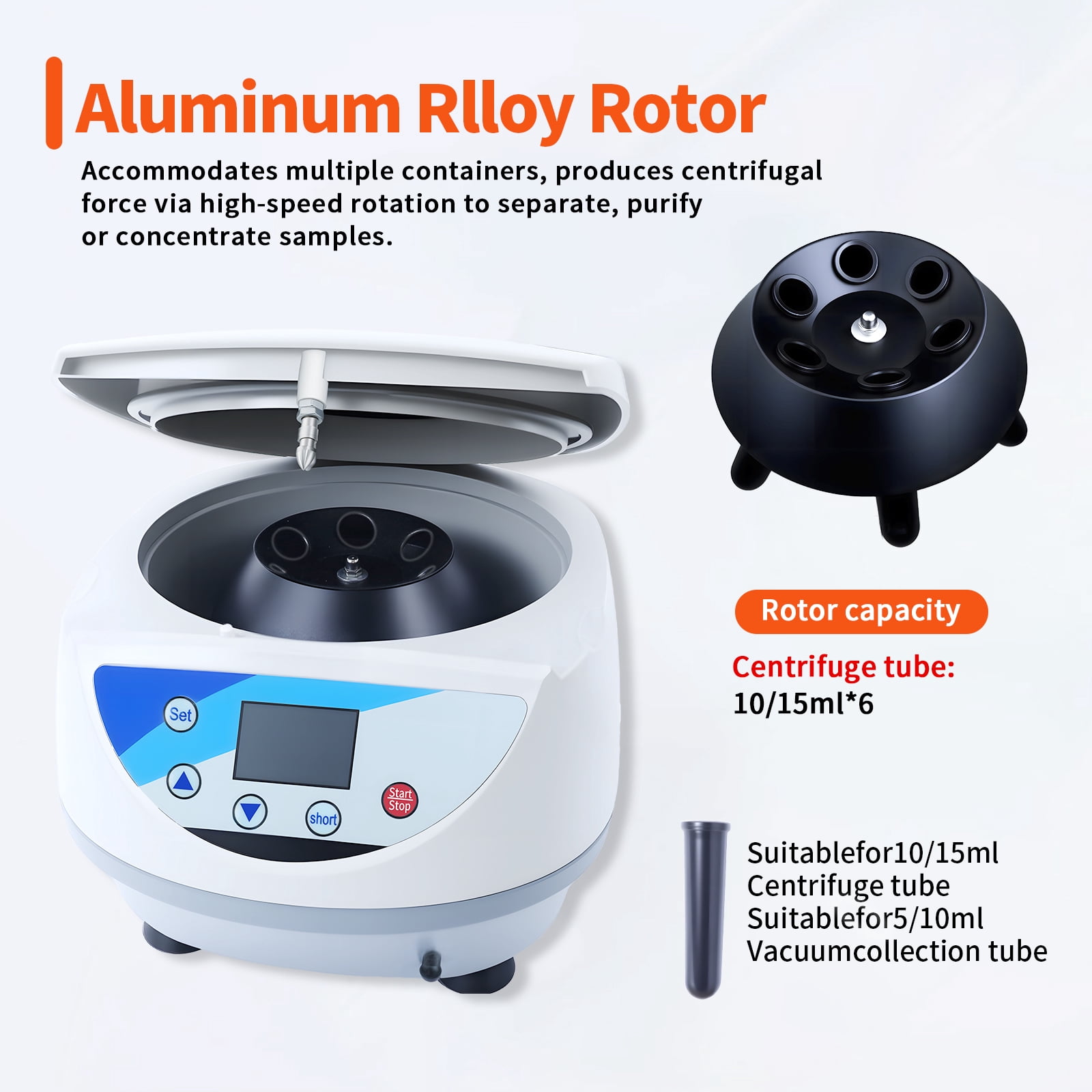 Lab PRP Benchtop Centrifuge, 500-5000 rpmRPM Max. 3074 × g RCF Digital Desktop Lab Centrifuge with LCD Display, for Chemical&Materials Solution Purification