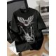 thumbnail image 1 of Oversized Guitar & Eagle Graphic Round Neck Short Sleeve T-Shirt, Casual Women Pullover Tee, Suitable For Summer Back To School, 1 of 6