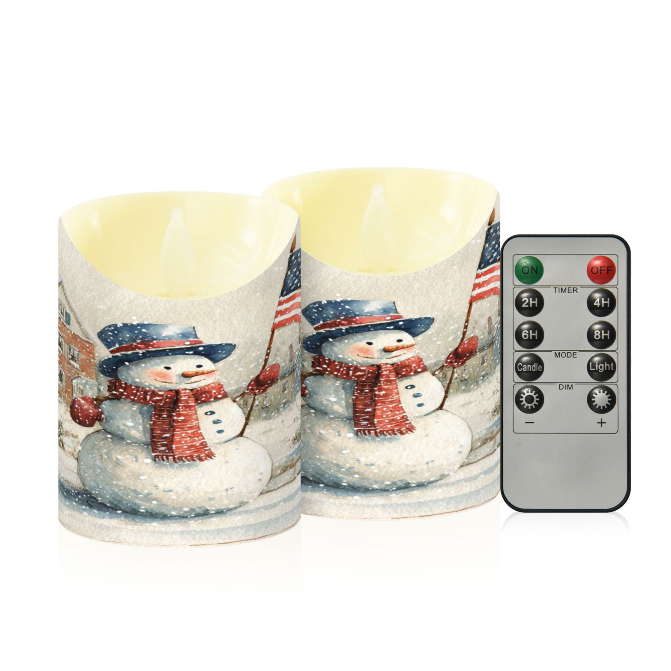 Wobogo American Flag Snowman Flameless Candles with Remote Battery Operated Flickering LED Candles with Timer 2/4/6/8H Medium Size