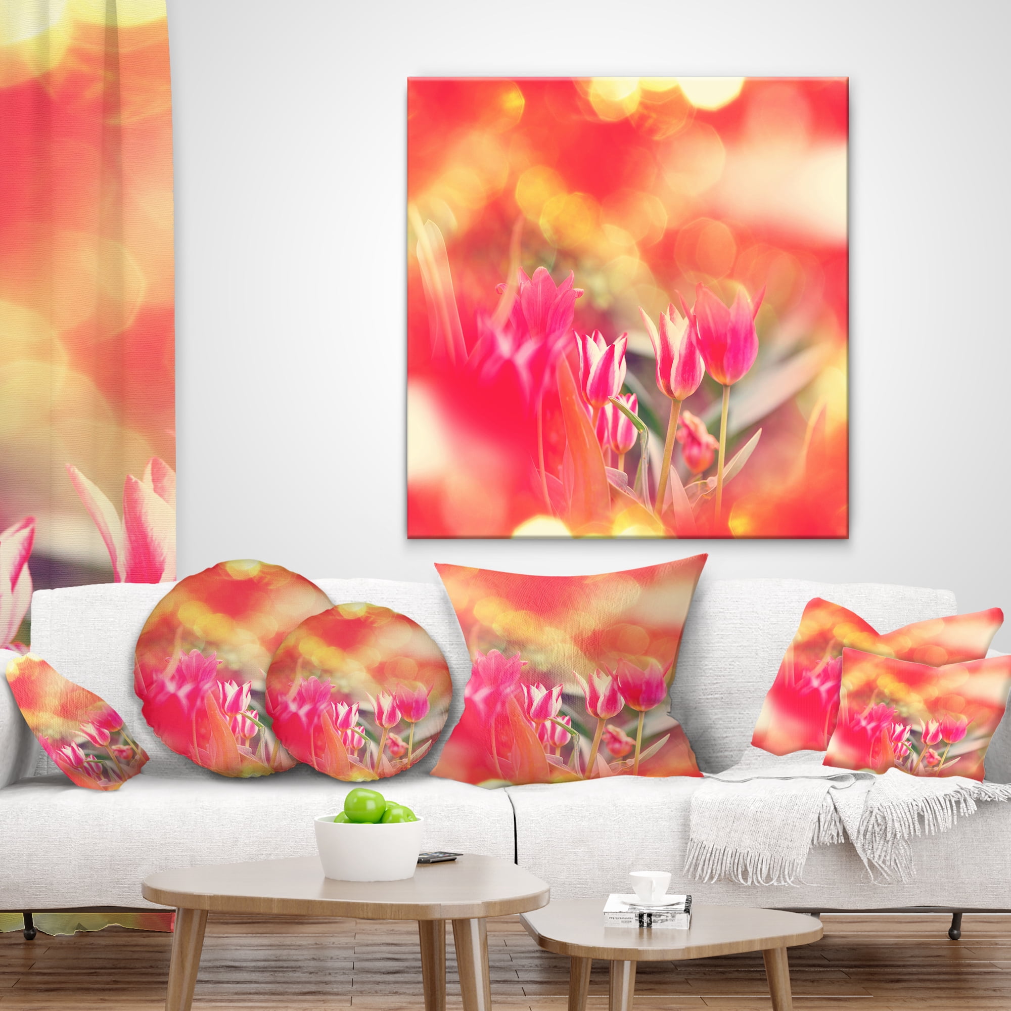 Designart Tulips on Abstract Red Background - Floral Throw Pillow - 18x18